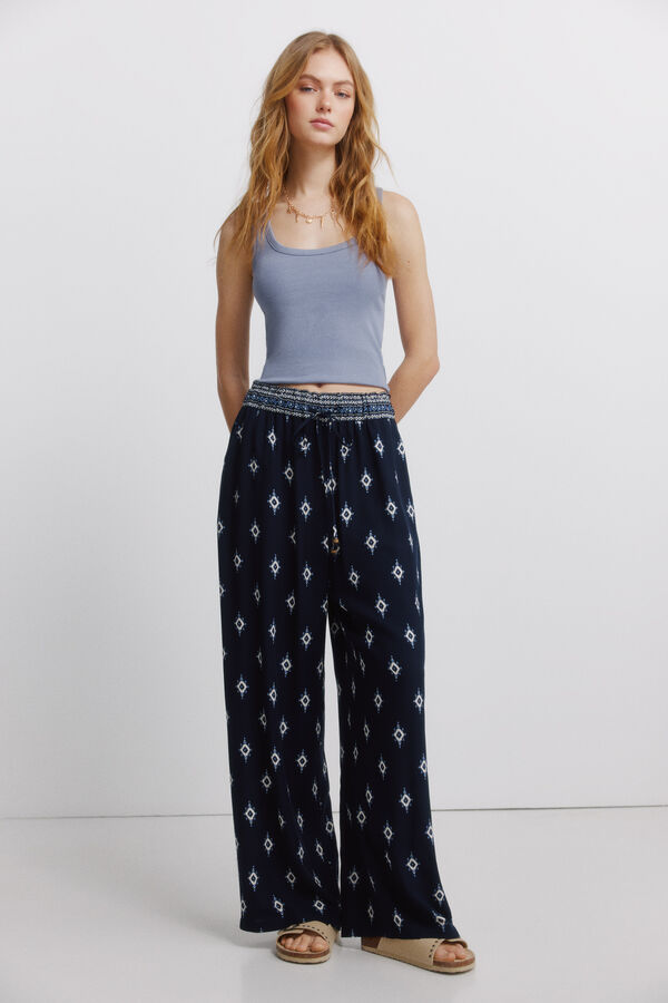 Springfield Printed rustic drawstring trousers blue