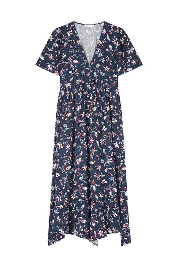 Springfield Printed peak hem midi dress blue