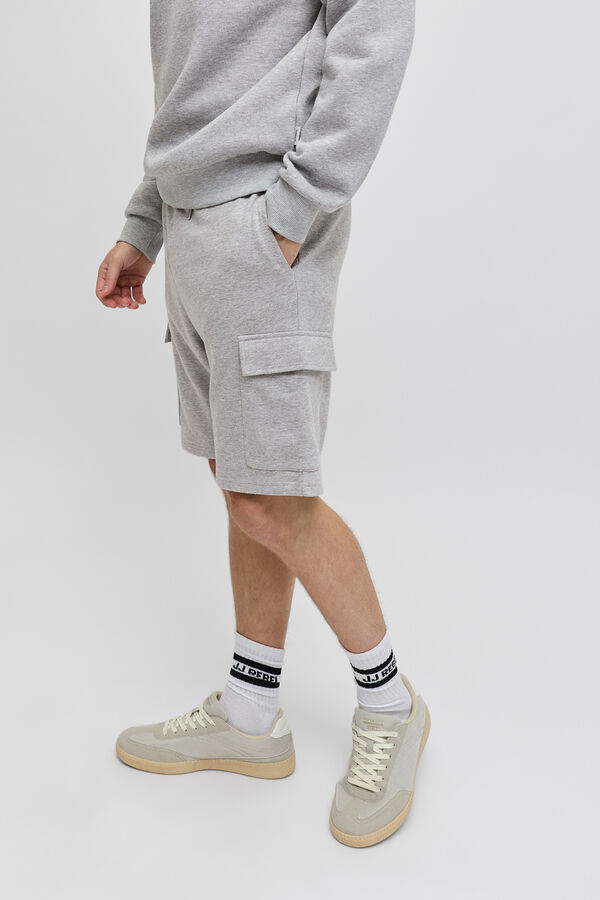 JJ REBEL Regular fit fleece cargo Bermuda shorts grey