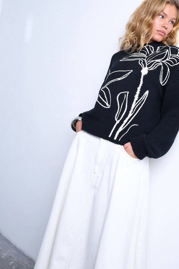 Topshop Jersey de manga larga con bordado negro