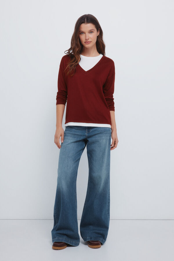 Springfield Combined V neck T-shirt printed