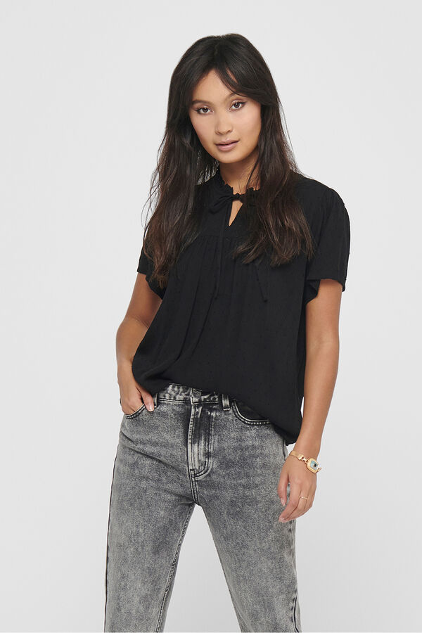 JDY Blusa manga corta plumeti negro