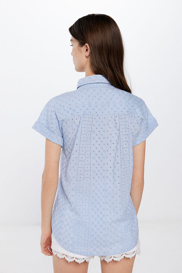 Springfield Swiss embroidery short-sleeved blouse blue mix