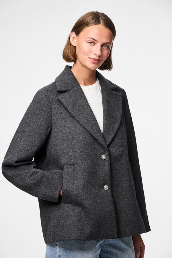 Pieces Sobretudo curto de tecido com bot&otilde;es de flores preto