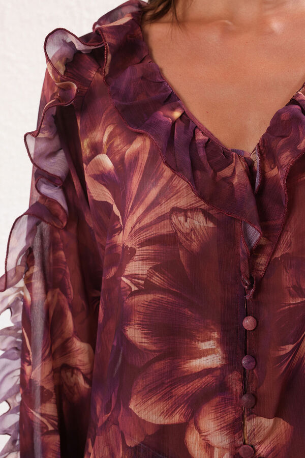 Trendyol Blusa flu&iacute;da volantes morado/lila