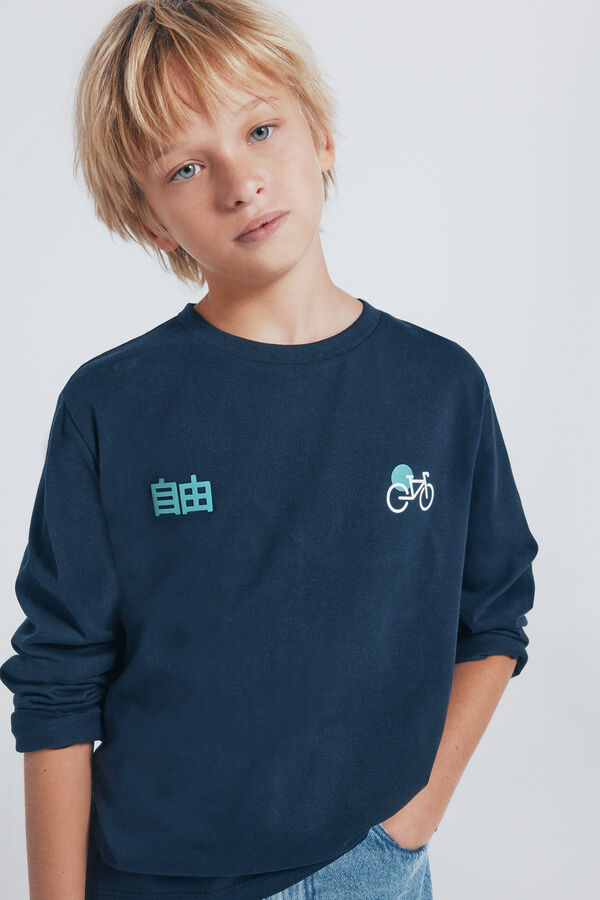 Springfield Kids Camisa de manga comprida de bicicleta japonesa para meninos azul