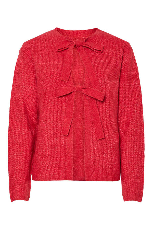 Pieces Cardigan com fecho de la&ccedil;ada vermelho