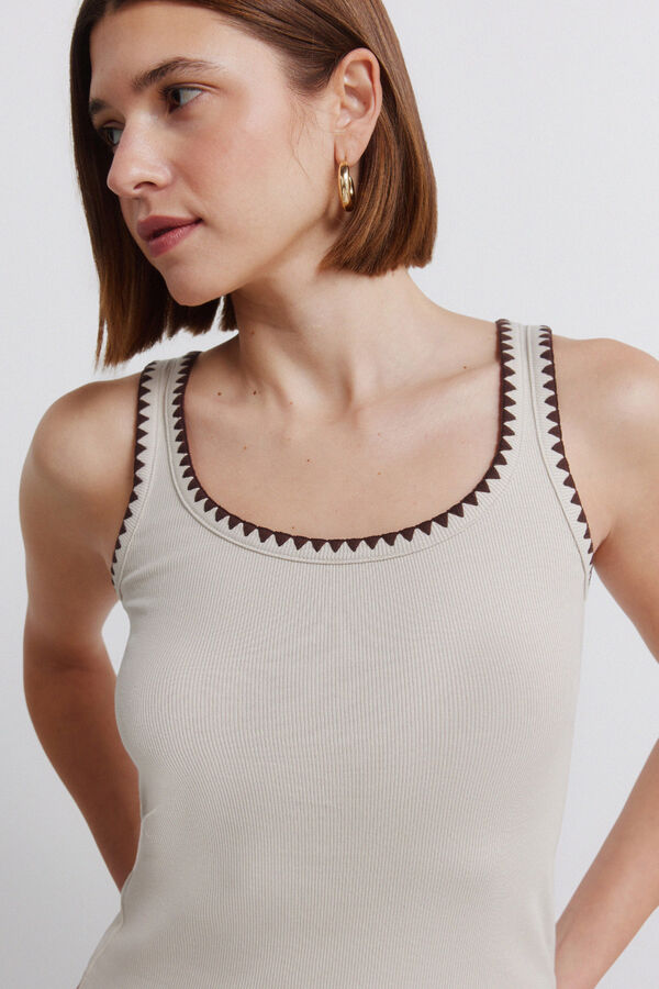 Springfield Embroidered racer back vest top brown