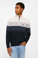 Springfield Colour block jumper with zipped high neck navy