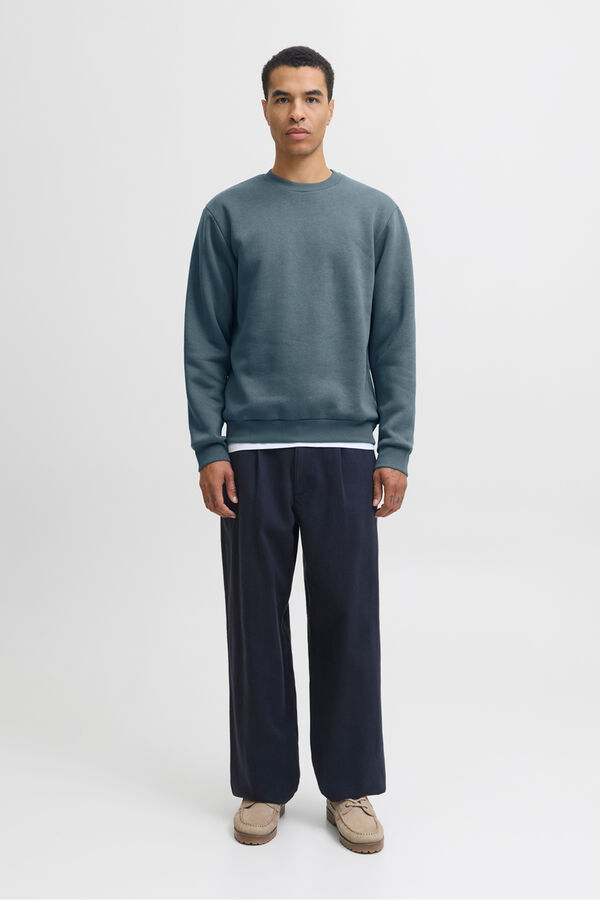 Jack & Jones Sweatshirt básico com gola redonda cinzento