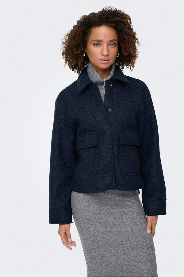 Only Casaco curta texturizada azul