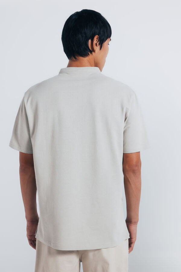 Springfield Regular fit mandarin collar piqué polo shirt beige