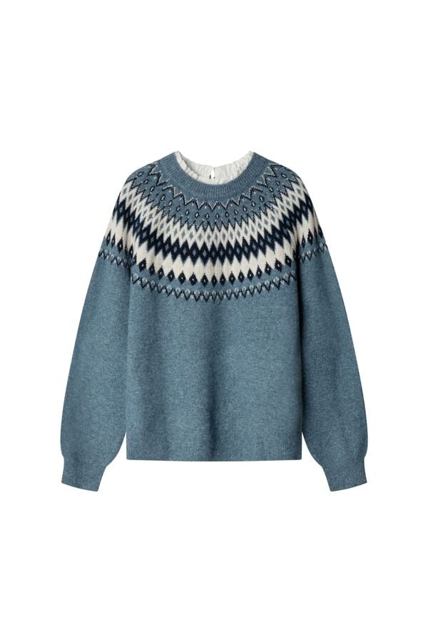 Springfield Jacquard shirt collar jumper blue