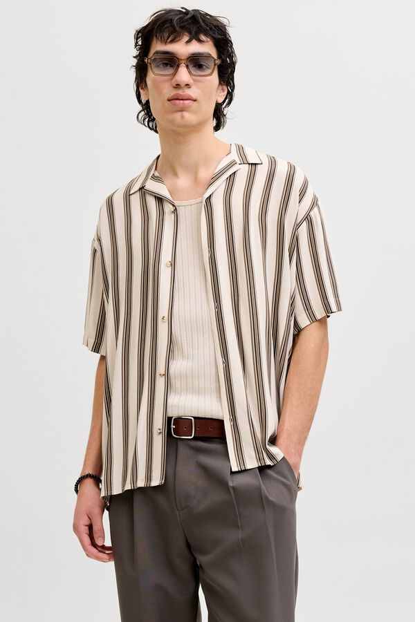 Jack & Jones Striped viscose relaxed shirt grey