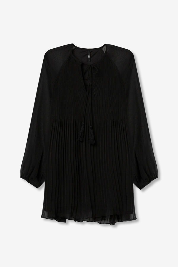 Tiffosi Pleated Dress with Drawstring Crna