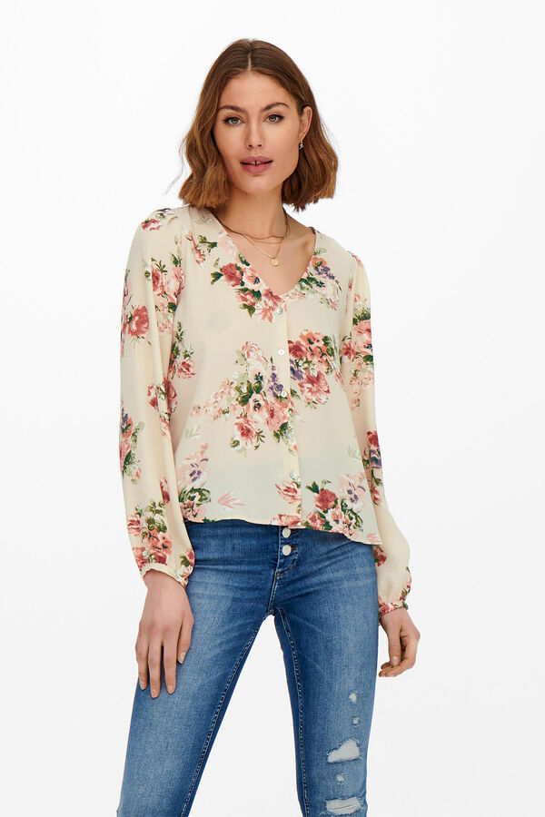 Springfield Printed long-sleeved blouse white
