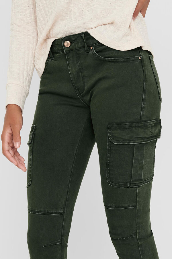 Springfield Calças de ganga skinny estilo cargo com bolsillos laterales verde