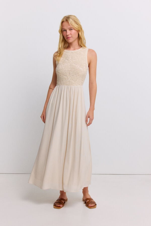 Springfield Crochet sleeveless dress brown