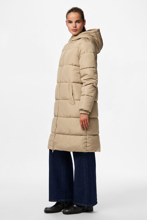 Pieces Puffer long coat with hood beige