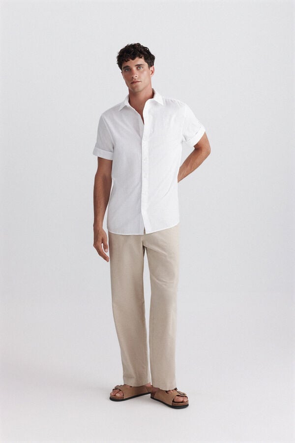 Springfield Short sleeve turn-up shirt white