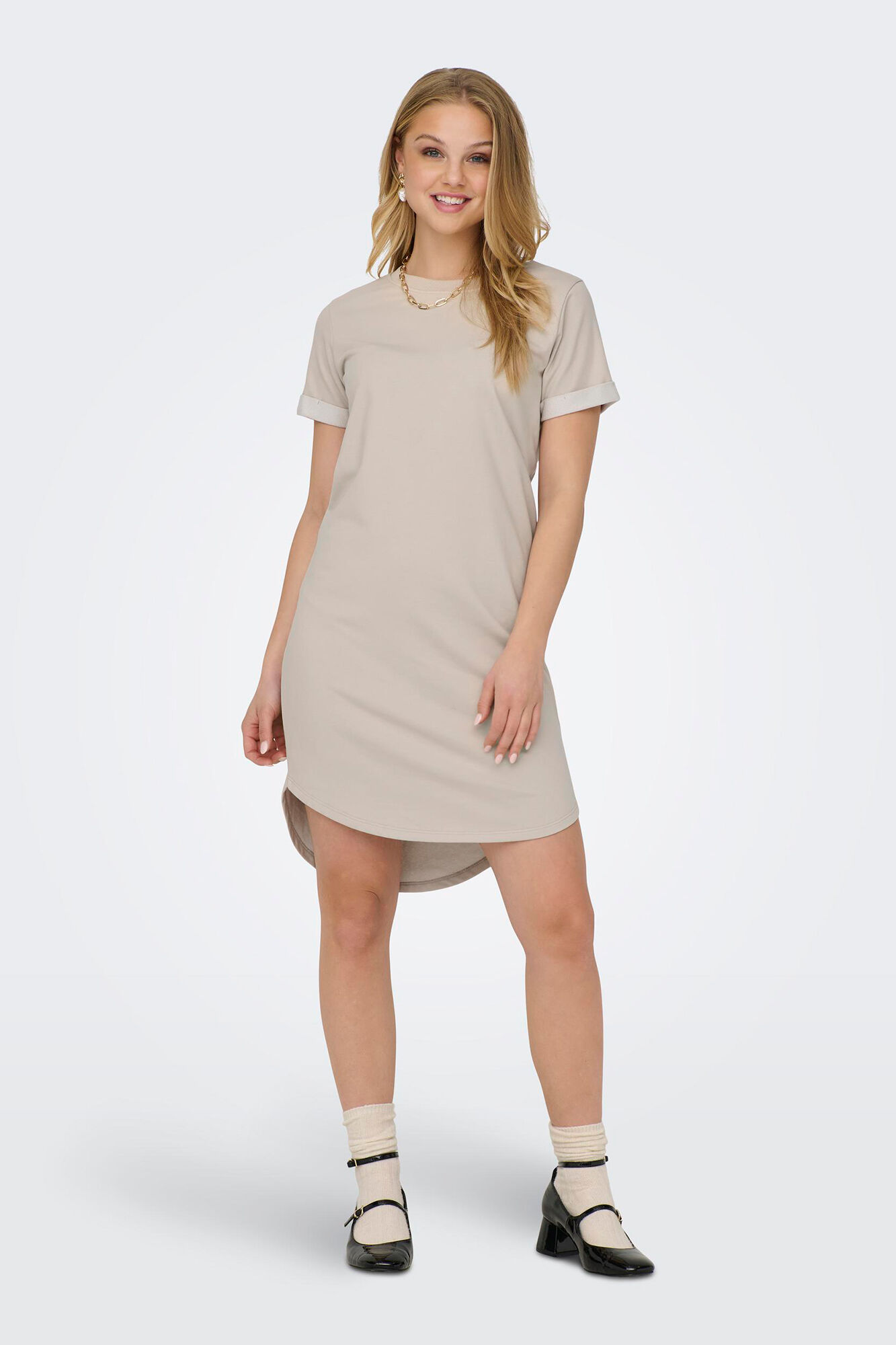 JDY Vestido de manga corta y cuello redondo