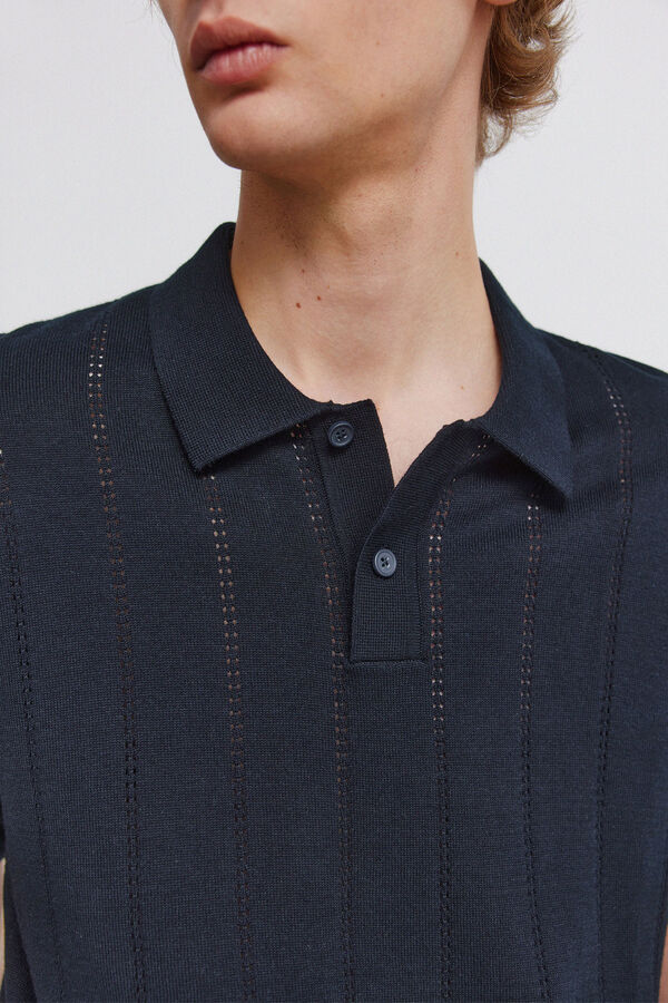 Springfield Openwork detail polo shirt blue