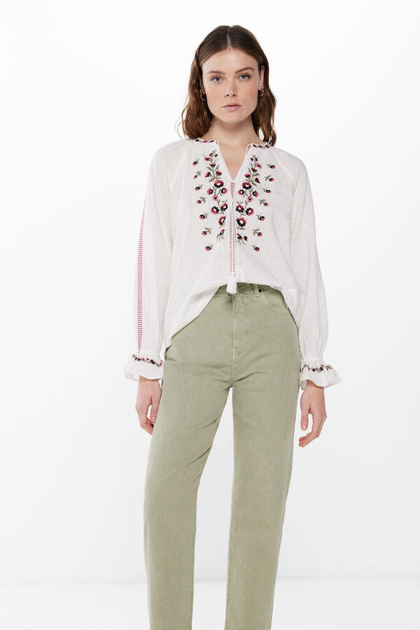 Springfield Boho floral embroidery blouse brown