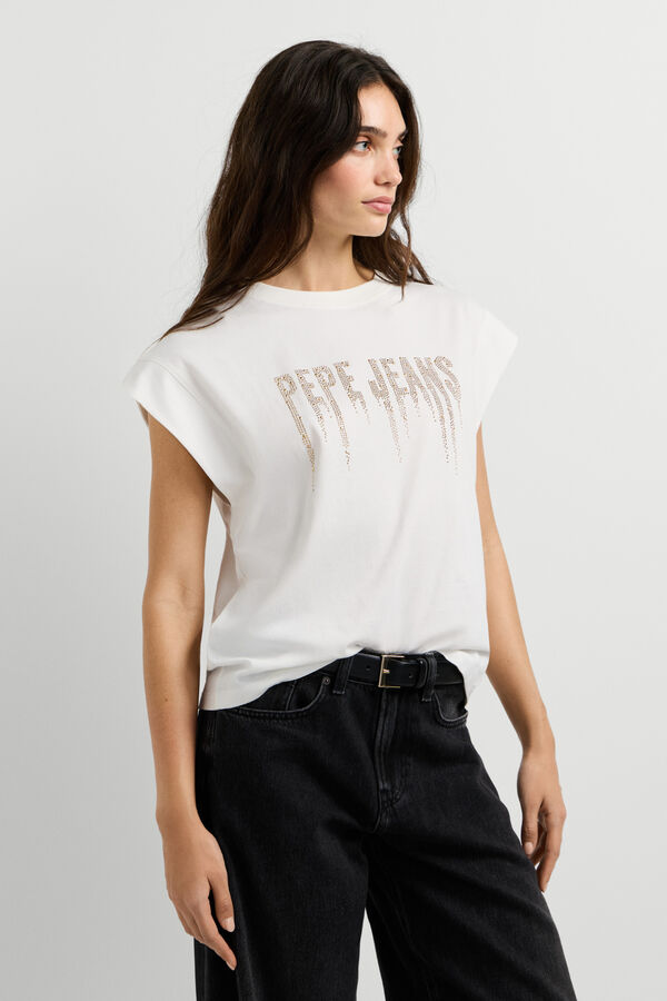 Pepe Jeans Camiseta sin mangas con logo marfil
