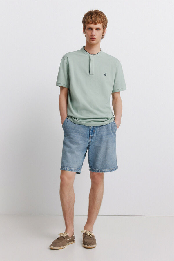 Springfield Piqu&eacute; Henley polo shirt slim fit green