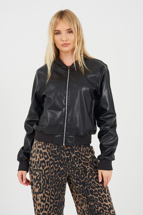 Brave Soul Faux leather bomber jacket black