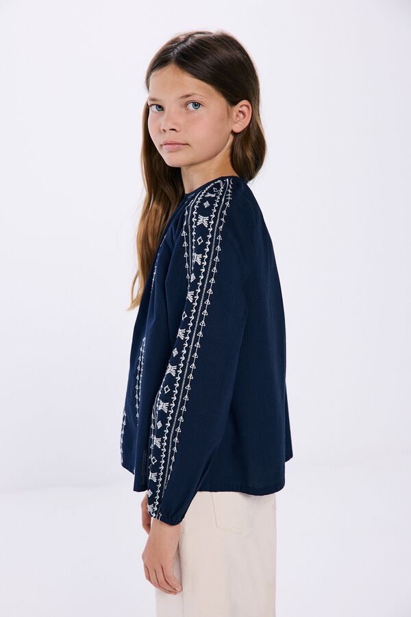 Springfield Blusa bordados niña azul medio