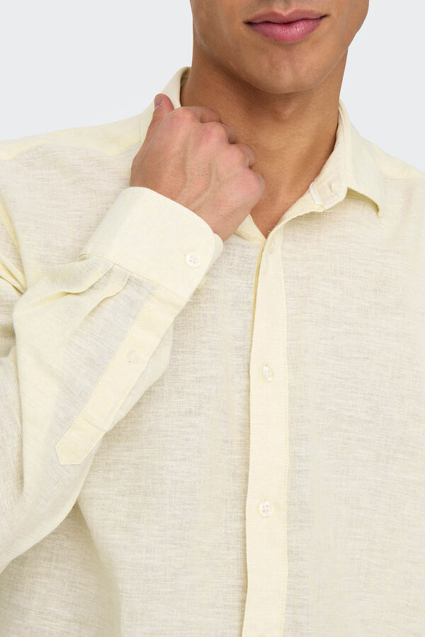 Only & Sons Camisa manga larga lino amarillo