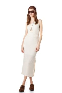 Koton Asymmetric shoulder midi dress nude