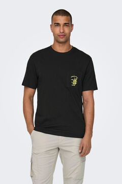 Springfield T-shirt with pocket and short sleeves fekete
