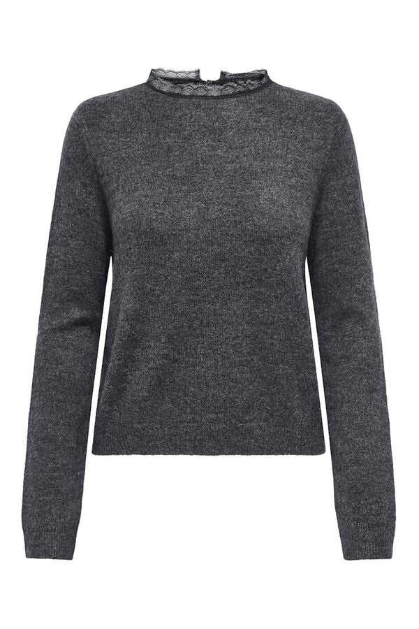 Only Pullover mit Spitzendetail Grau