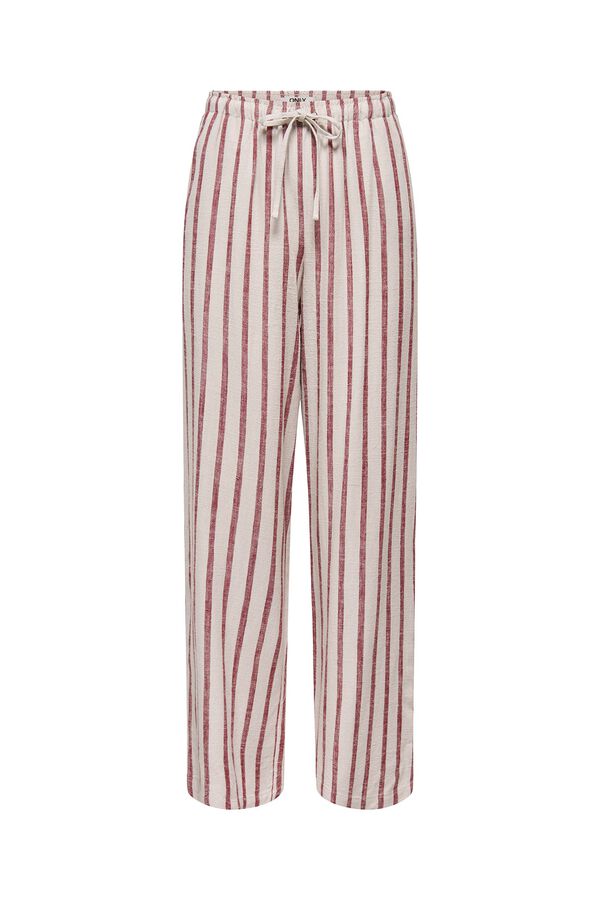 Only Gestreifte Leinenhose Beige