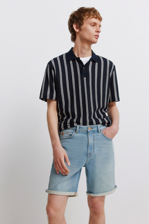 Springfield Light wash knit denim Bermuda shorts blue