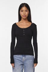 Springfield Ribbed long-sleeved round neck top black