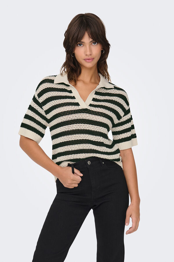 JDY Open-knit polo shirt white
