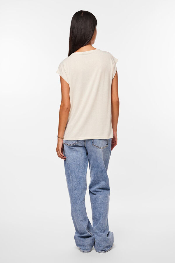 Springfield Basic-Shirt aus Lurex mit kurzen Ärmeln blanco