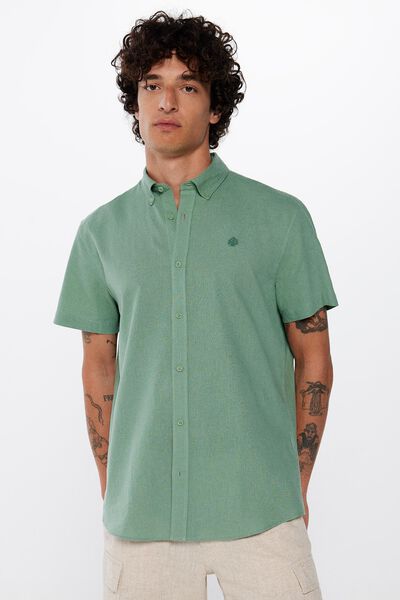 Springfield Lanena košulja sa kratkim rukavima zelena