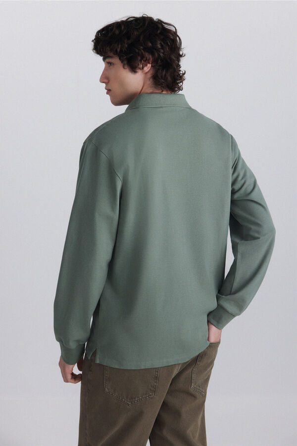 Springfield Piqu&eacute; long sleeve regular fit polo shirt green