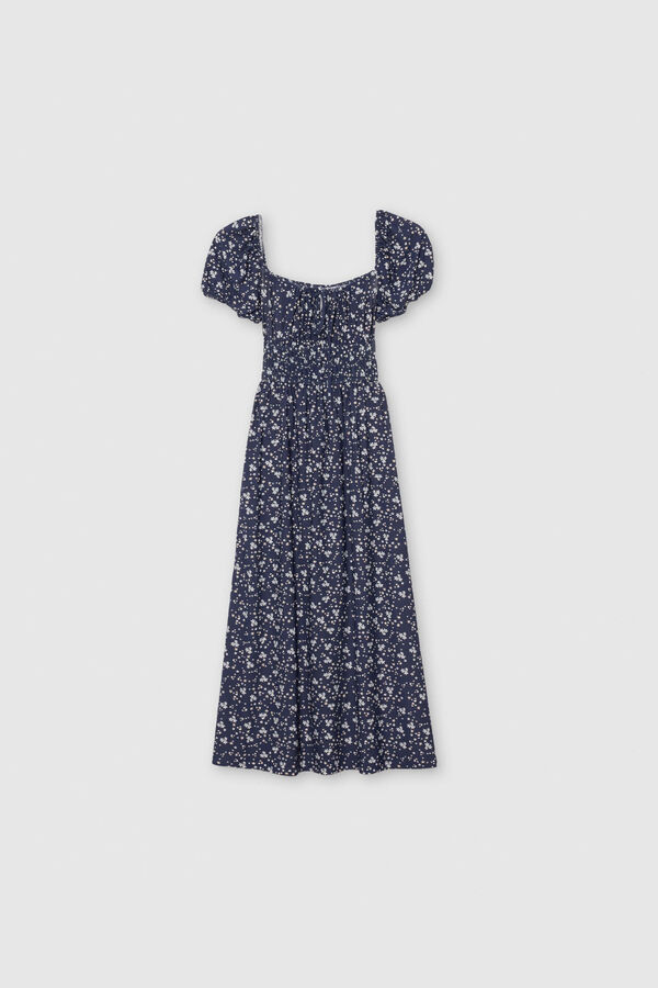 Inside Puffed sleeve midi dress blue