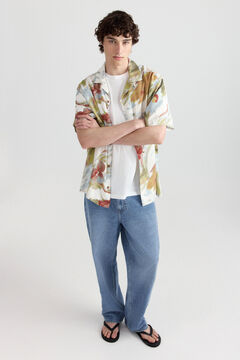 Springfield Printed viscose short sleeve shirt