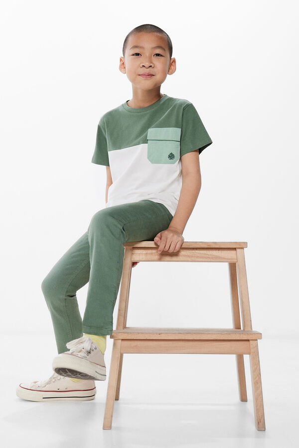Springfield Boys' colour block T-shirt with pocket green