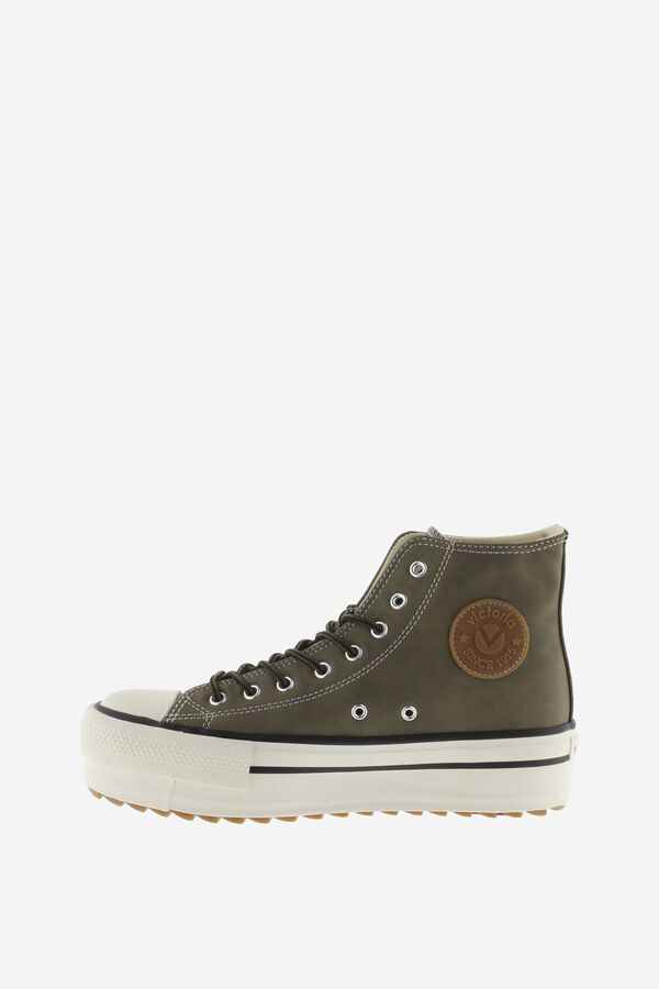 Springfield  leather effect high-top sneakers with retro logo and serrated sole tamnokaki