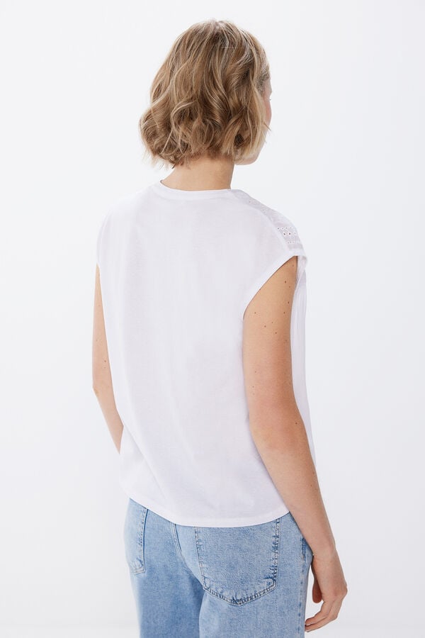 Springfield T-shirt combinada bordado suíço branco