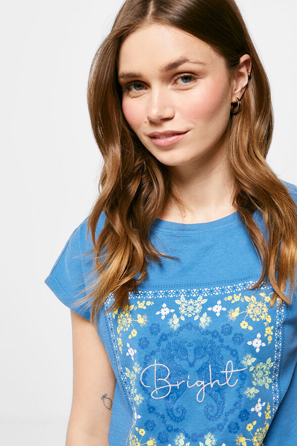Springfield T-shirt Graphique Épaules Crochet bleu