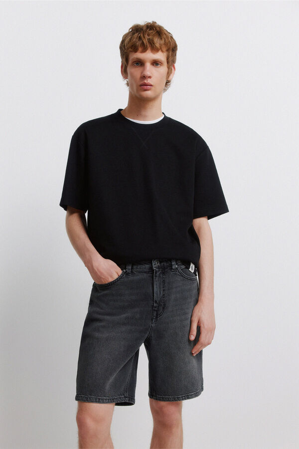 Springfield Black regular fit washed denim Bermuda shorts grey