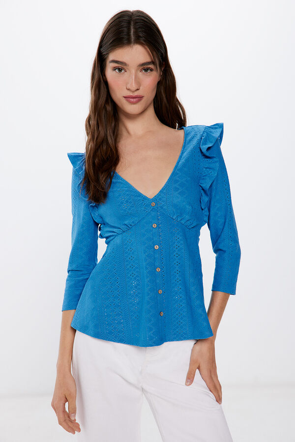 Springfield Buttoned ruffle blouse Blue